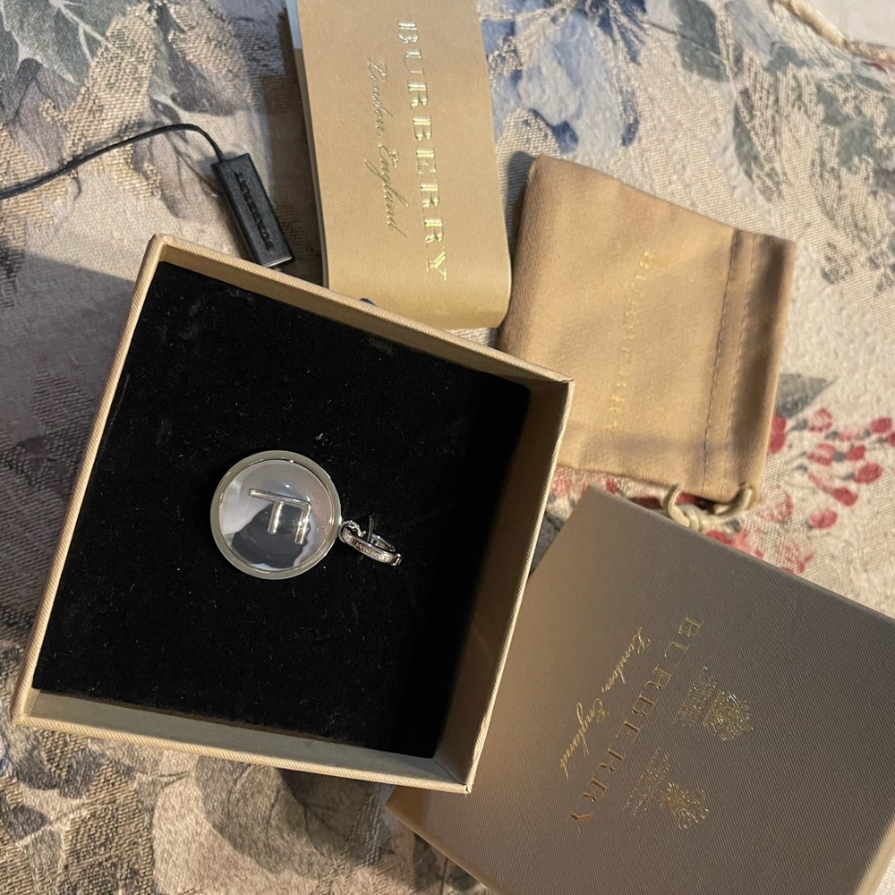 Burberry Silver Charm Necklace/Key Chain Letter F